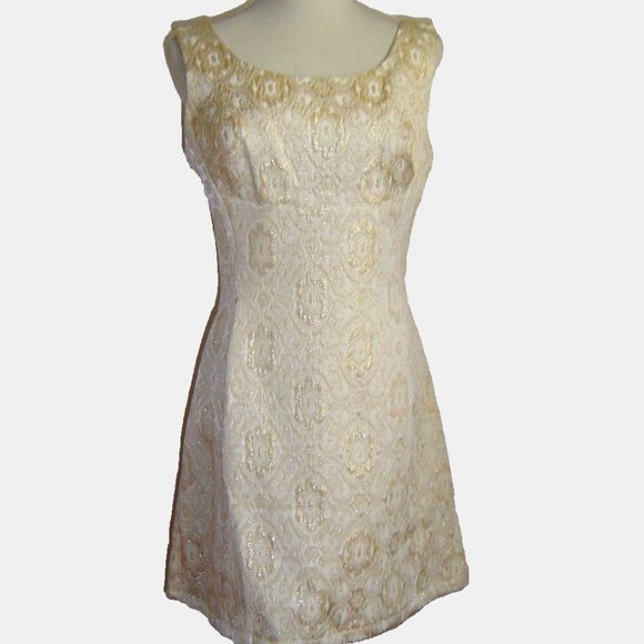VINTAGE 1960S IRA CURTIS GOLD BROCADE JEWEL MINI DRESS M - Picture 5 of 16